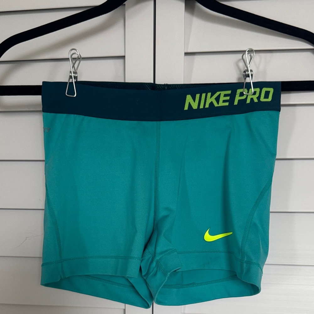 Nike Pro Turquoise Shorts with Neon Accents
